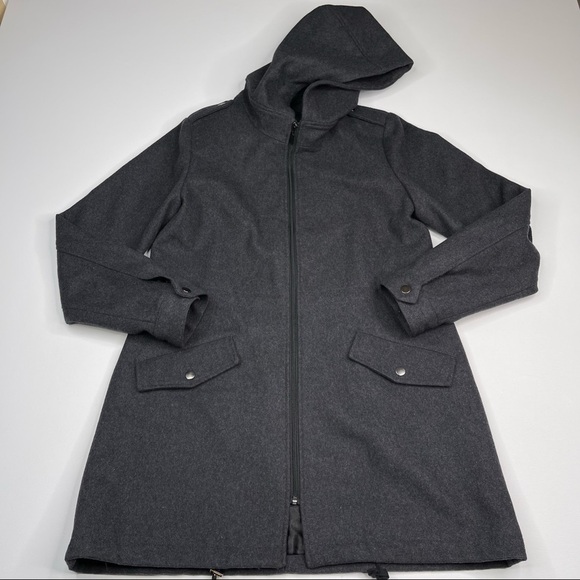 Aqua Jacket Pea Coat Long Winter Wool Blend Front Zip Hoodie Lined Warm Autumn - Picture 1 of 15
